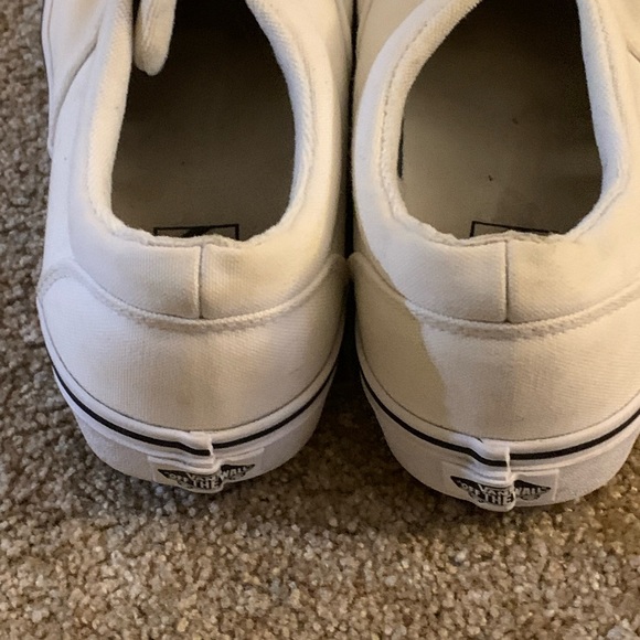 All white Vans with navy blue trim. - Picture 5 of 7